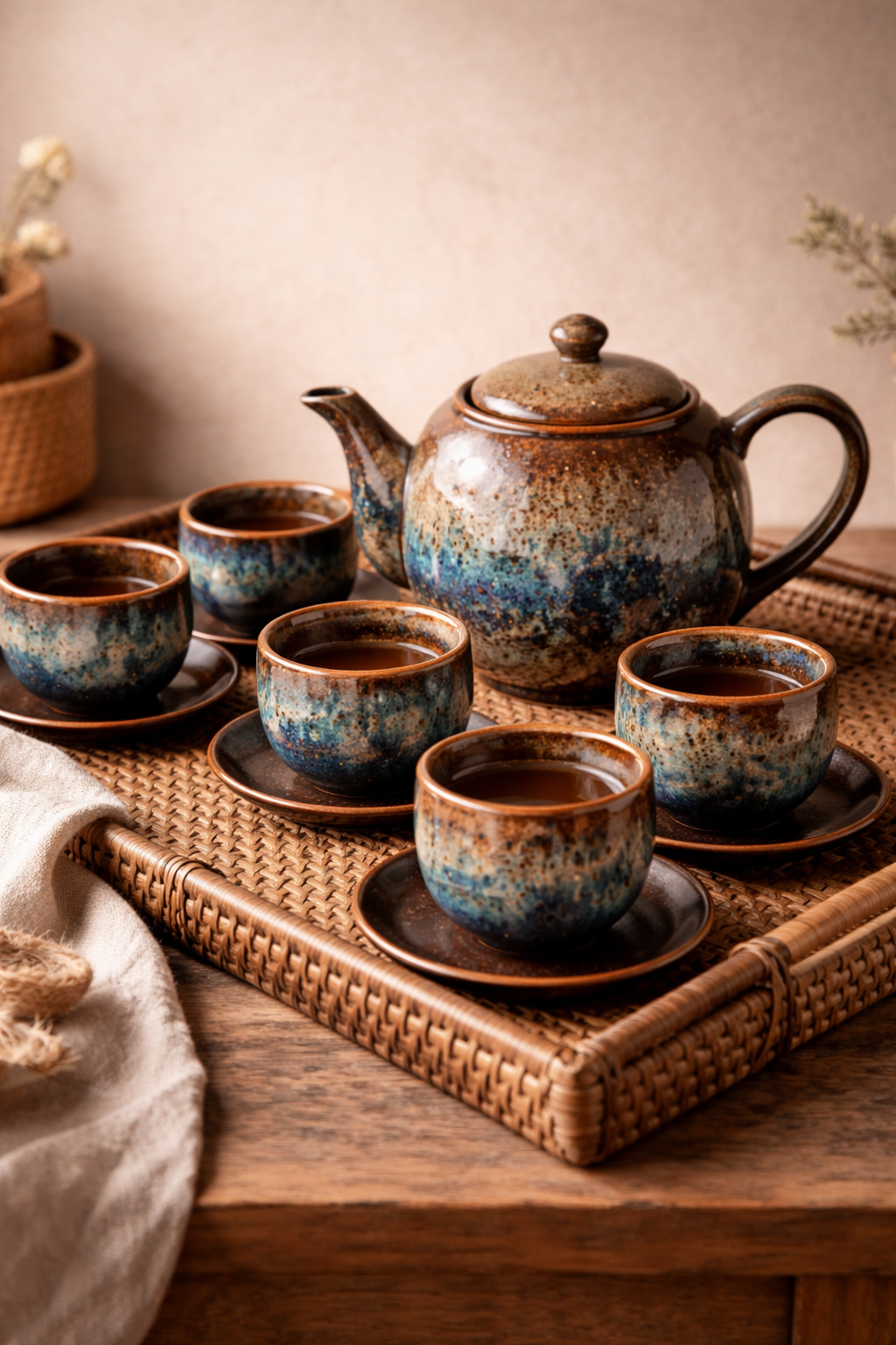 Bộ Ấm Trà Gốm Men Hỏa Biến Cao Cấp